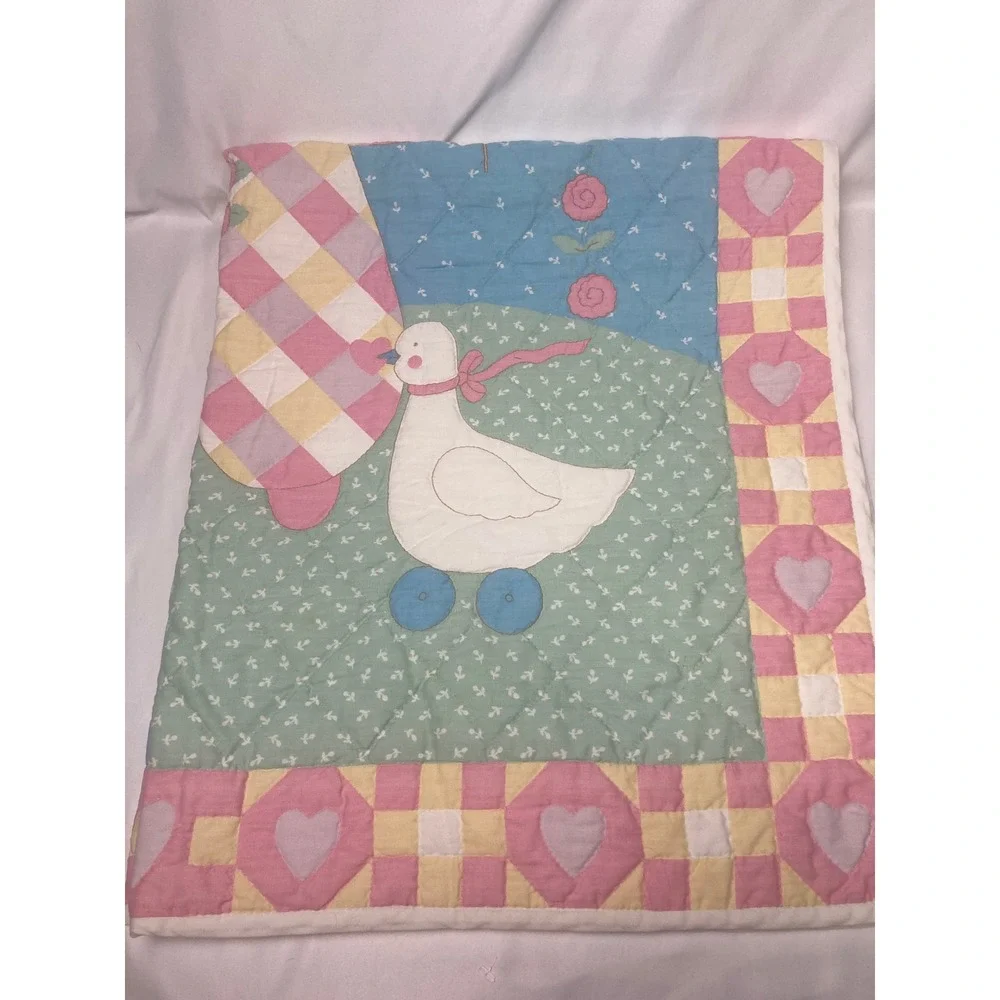 Vintage Hand Quilted Nursery Quilt Clown &‎ Animals Pastel Crib Wall Hanging
